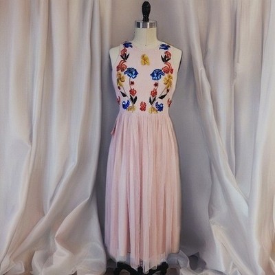 embroidered tiered midi dress Blue Embroidered Tiered Midi Dress