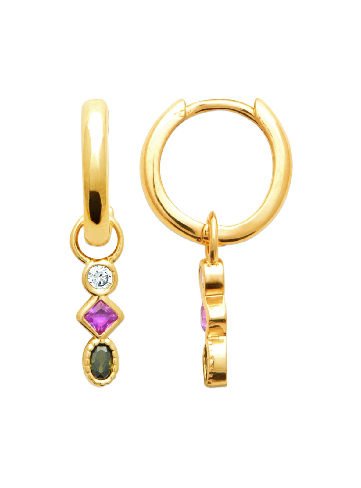 Boucles d'oreilles créoles plaqué or 750/000 pampilles amovibles femme