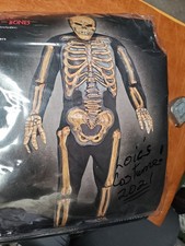 Gold Skeleton 12/14 Halloween Costume Skelebones 3-D Jumpsuit, Mask 6 Pc Boys
