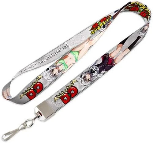 Silver High School Dxd lanyard with anime-style Koneko Toujou, red accents, and two detachable rings.