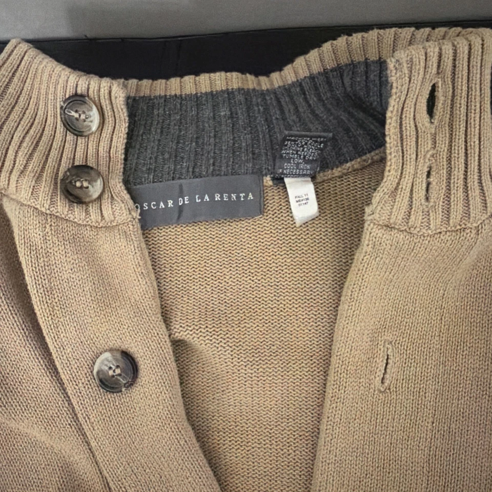 Oscar De La Renta Hombres Cárdigan Suéter Tostado Manga Larga Bolsillos Acanalados Grande Foto 2 de 4