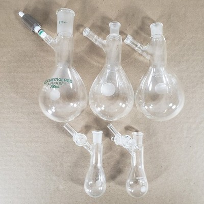 Lot of Chemglass AF-0520-26/25/22 Schlenk Flasks 200mL 25mL 2 w/out Plugs