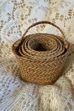 Set of 5 Nesting Woven Straw Baskets with Handle