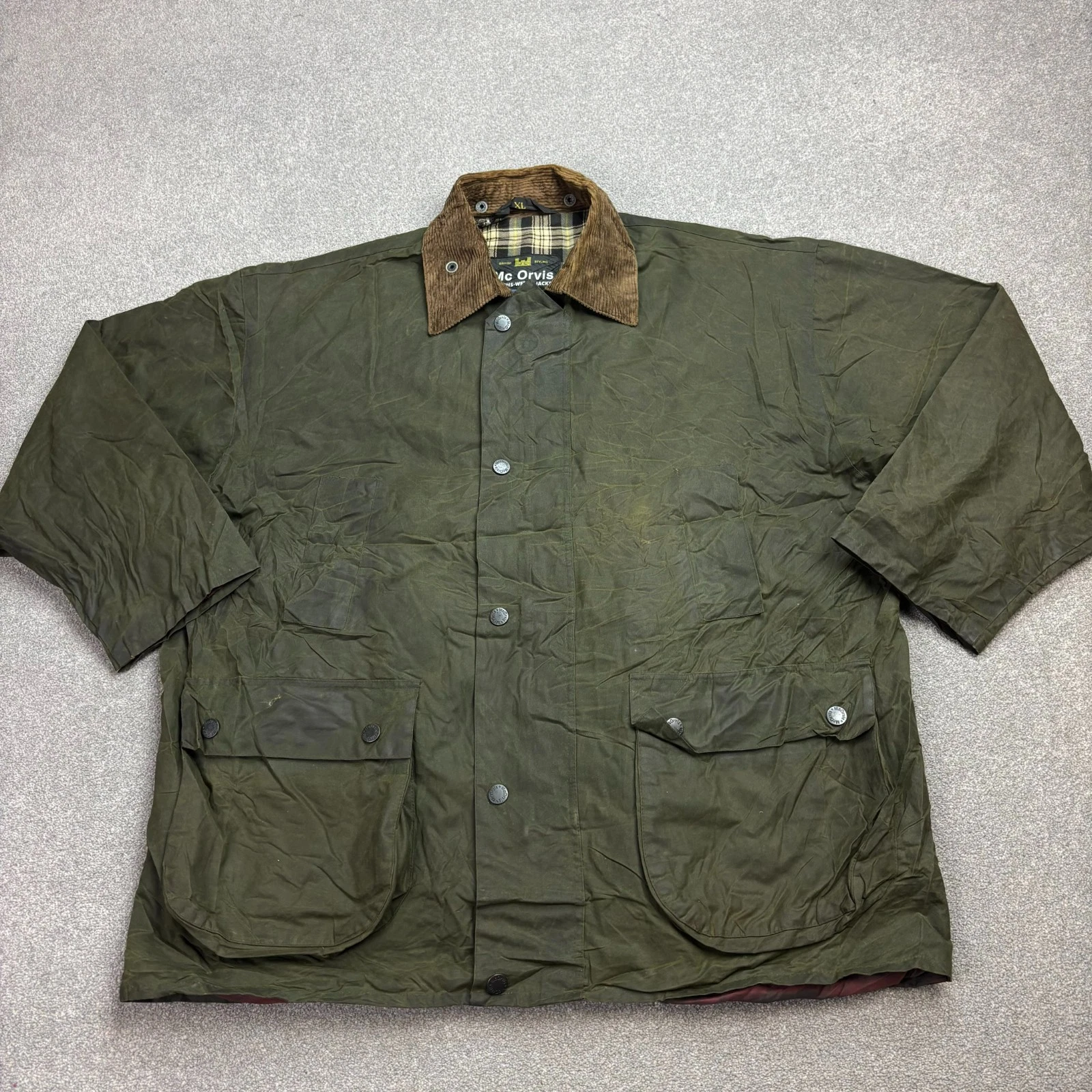 Wax Jacket Adult X Large Green Hunting Country Outdoors Waterproof Lined Men*