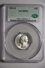1964-D Washington Quarter 25 Cents Coin CAC Graded MS64 Last Year Silver