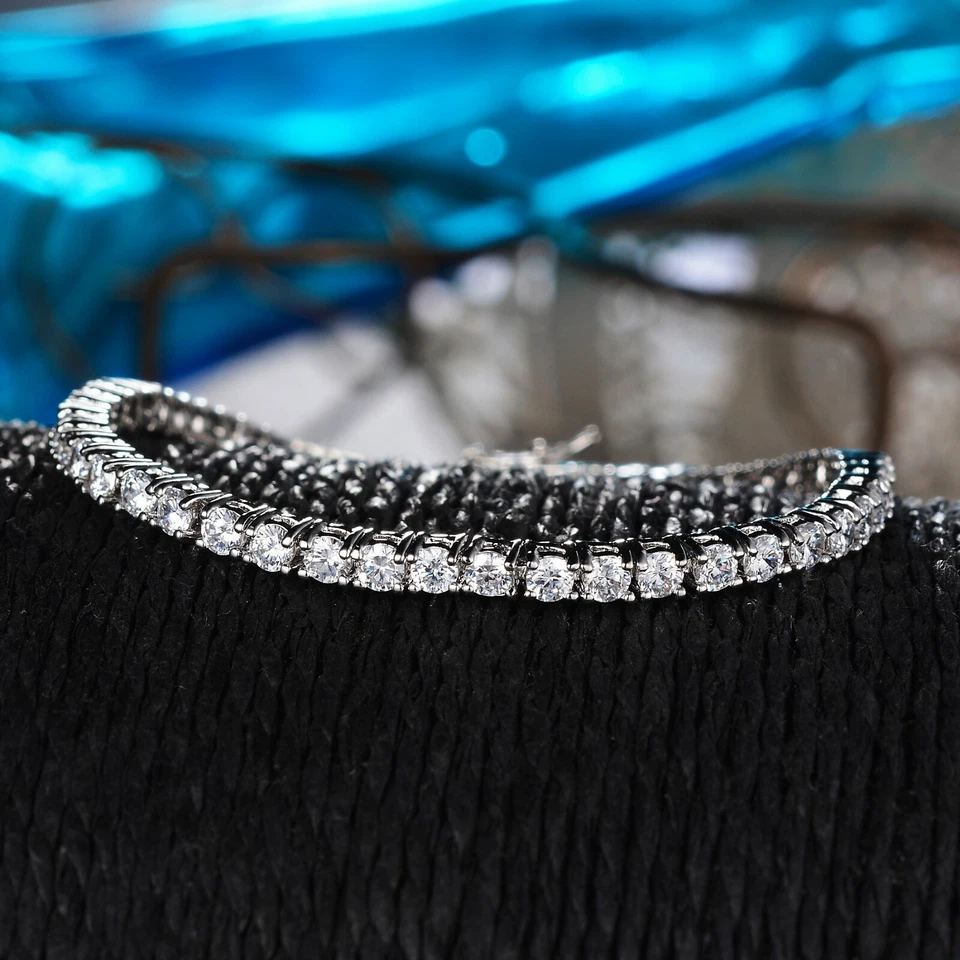 18k white gold gf made with SWAROVSKI crystal beaded chain slim tennis bracelet  Foto 3 de 3