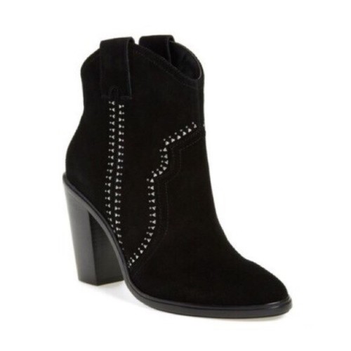 Black Suede Western Bootie Ankle Boot 