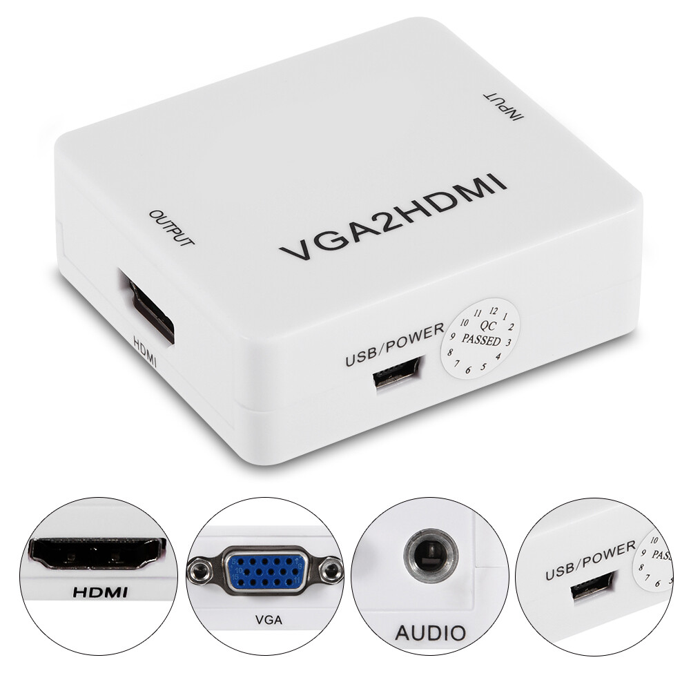 GRWIBEOU 1080P VGA 2 Adattatore Audio HDMI Connettore VGA2HDMI Convertore Mini VGA A HDMI Con Audio Per PC Portatile A Proiettore HDTV - Foto 5
