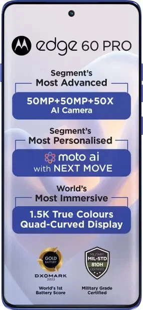 MOTOROLA Moto Edge 60 Pro 5G-Factory Unlocked Dual SIM-8GB 256GB-Dazzling Blue - Image 2 of 4