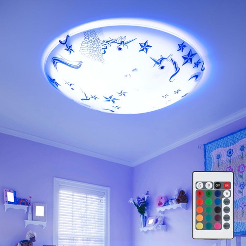 RuiRfh Plafonnier LED Intérieur Rose Lustre De Plafond Moderne Dimmable Lampe Licorne Lampe Plafond Adapté Au Salon Chambre Couloir Chambre D'enfant éclairage De Plafond Rond