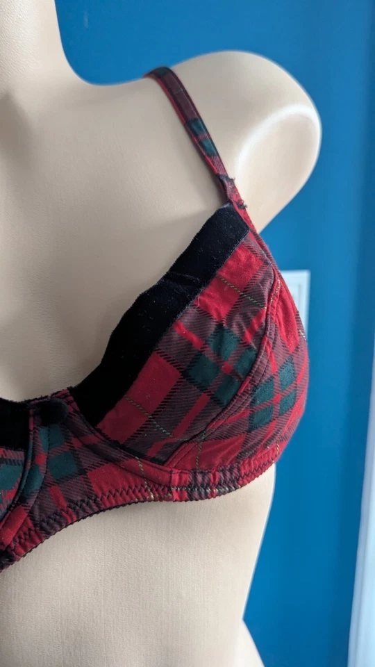 Sujetador vintage Eileen West terciopelo y cuadros con aros talla 34B San Valentín Navidad Foto 3 de 4