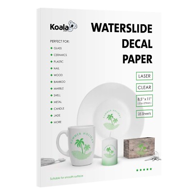 Koala Waterslide Decal Paper for Laser Printer - Clear Transparent - 25 Sheet...