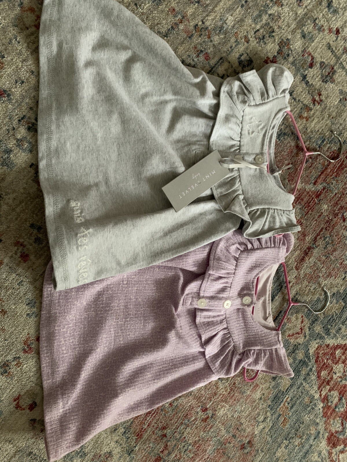 2x Mint Velvet Baby Dresses In Grey And Violet BNwt Retail Price £32 Mintie