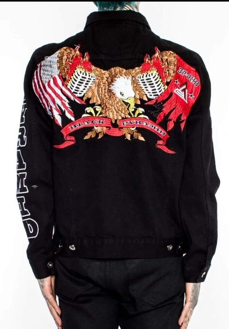 Black Pyramid Patch Embroidered Cotton Denim Jack… - image 2