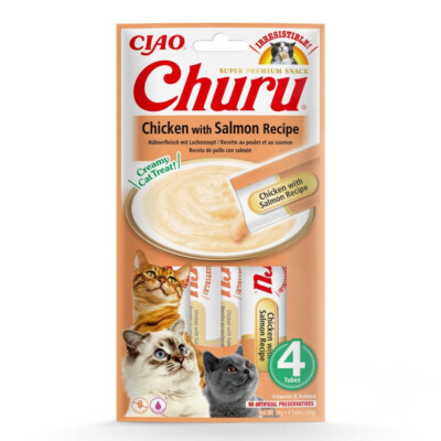 Inaba Cat Churu 4x14g Cremiger Snack für Katzen Paste mit Hähnchen und Lachs