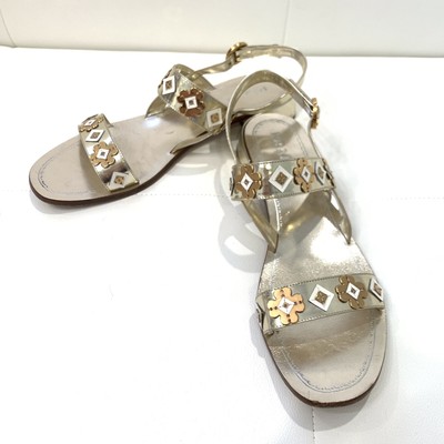 PRADA Gold Flower Application Sandals 