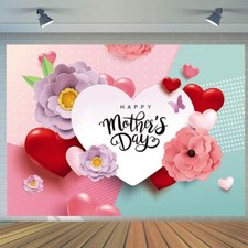 7x5ft Happy Mother's Day Backdrop Love Heart Floral Photography Banner