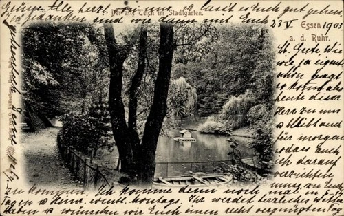 Postcard Essen in the Ruhr area, old pond in the city garden - 4981766