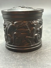 Vintage Boma Canada Black Laquer Round Trinket Box Tribal Souvenir