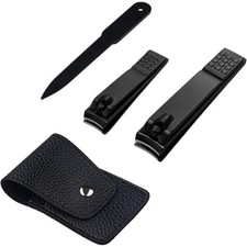 Black Stainless Steel Nail Clippers Set with Nail File for Men and Women Perfect