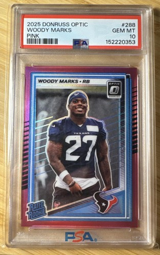 2025 Panini Donruss Optic Woody Marks #288 Rated Rookie Pink Prizm Texans PSA 10