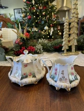 Antique RS Prussia Porcelain Tea Sugar Bowl Creamer Set Rare Red Marked