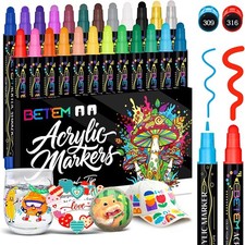 24 Colors Dual Tip Acrylic Paint Pens Markers, Premium Water-Based Acrylic Paint