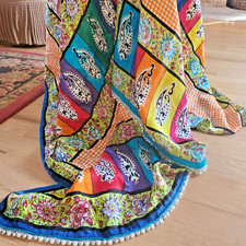 Dupatta Ext Large Scarf Rectangle Silky Soft w Pearl  Silver Bead Trim 92 x 42"