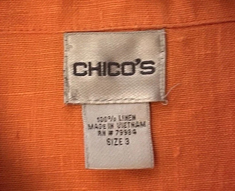 Blusa Camisa Chico’s Mujer Naranja 100% Lino Manga Larga Con Botones Talla 3/XL Foto 2 de 4