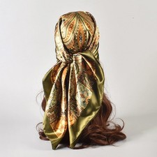 Luxury 90x90cm Square Scarf Women Silk Feel Satin Shawl Neckerchief Headband