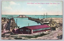 City Wharf And Dead Mans Island San Pedro California Postcard