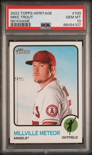 2022 Topps Heritage Mike Trout Nickname Variation Millville Meteor PSA 10 GEM MT