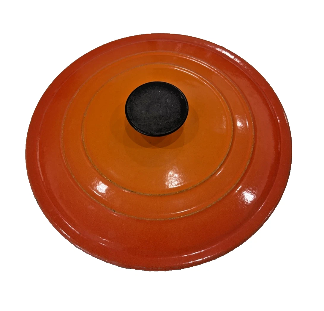 Vintage Le Creuset France Dutch Oven Lid "E" Enamel Flame Orange Lid Only 10"