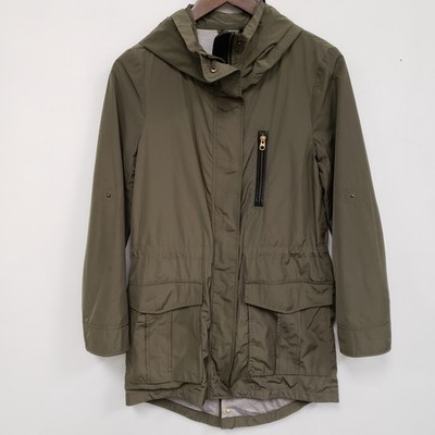 Mackage Womens Gypsy Hooded Rain Jacket Size XS Green Snap Leather Accent Luxury