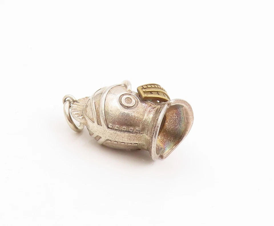 925 Sterling Silver Vintage Pendant Ancient Roman Gladiator Helmet Charm PT25276 - Image 4 of 4