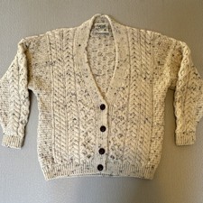 Carraig Donn Wool Cable Knit Sweater Women Small Beige Ireland Made