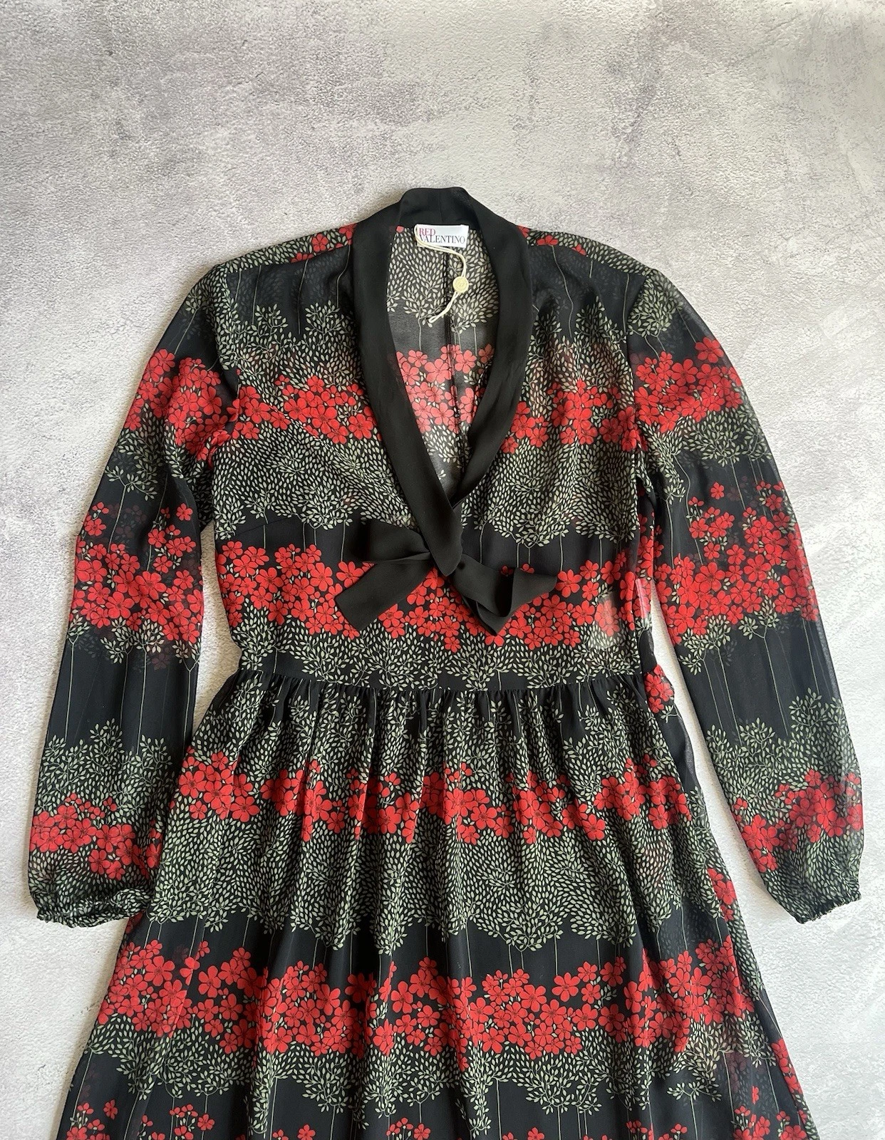 Abito midi rosso Valentino plissettato floreale chiffon taglia 42