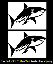 Shark Rendering Two PK 6" Black Vinyl Decals Bumper Door Car Truck RV Camper