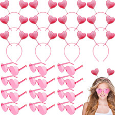 24 Pcs Valentine'S Heart Headband Heart Sunglasses,Pink Glitter Cupid Headband,S