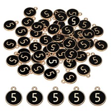 5 Number Charm, 50 Pcs Double Sided Number Charm Pendant for Bracelet DIY Black
