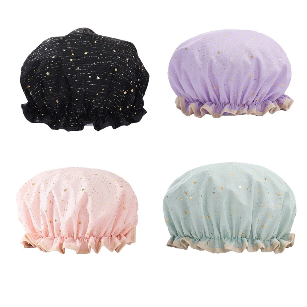 4 Pack Reusable Shower , Elastic Bathing Shower Hat Layers Bathing Hair 5553