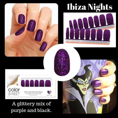 Color Street Ibiza Nights Nail Polish Strips Set Dark Purple Glitter Shimmer NEW