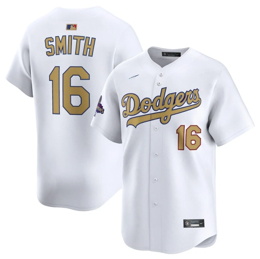 Men's Dodgers White 2025 Gold Collection  Jersey
