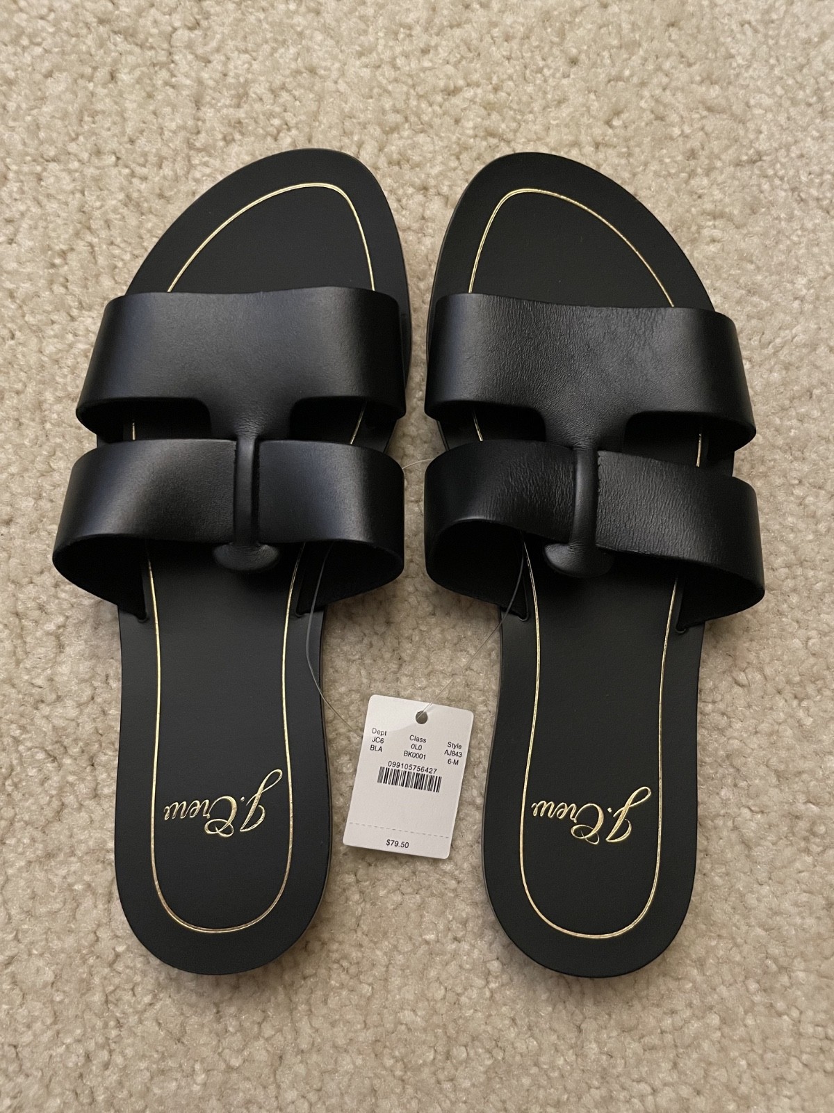 PANTOFOLA D’ORO J. Sandali Crew Cyprus cinturini ad incastro misura 6 nero oro pelle slip on 36