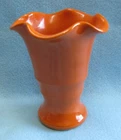 Vintage Bauer Orange Matt Carlton Ruffled Rim Vase