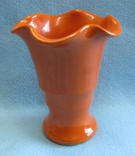Vintage Bauer Orange Matt Carlton Ruffled Rim Vase
