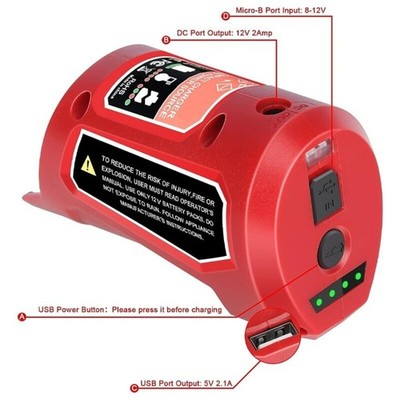USB Charger Battery Adapter Power Source For Milwaukee 12V Battery 5V 2.1A DC