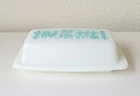 Vintage Pyrex Amish Butterprint Turquoise Butter Dish White Milk Glass