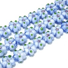 28pcs Handmade Bumpy Lampwork Glass Beads Plum Blossom Light Blue Flower Beads