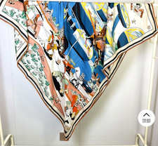 70 cashmere 30 silk Equestrian double side printed square Wrap shawl 130X130cm